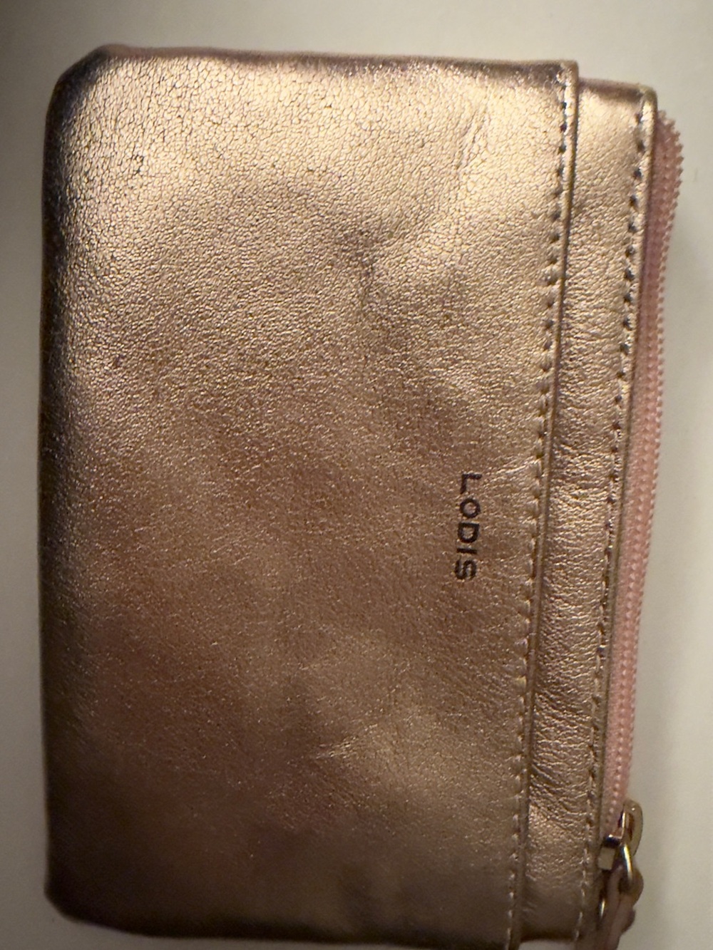Lodis Metallic Rose Gold Zip Around Card Wallet